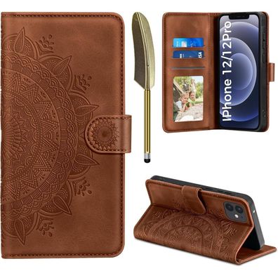 EASDNB Handyhülle für iPhone 12/12 Pro, Flip Tasche mit Kartenfach in Lederoptik