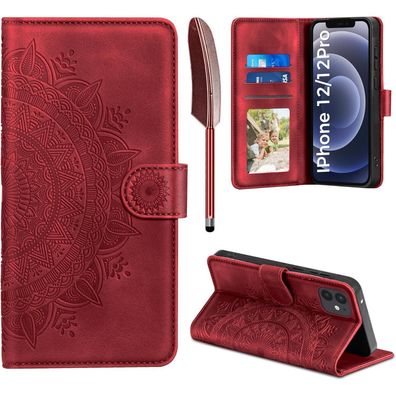 EASDNB Handyhülle für iPhone 12/12 Pro, Leder Flip PU Tasche mit Kartenfach