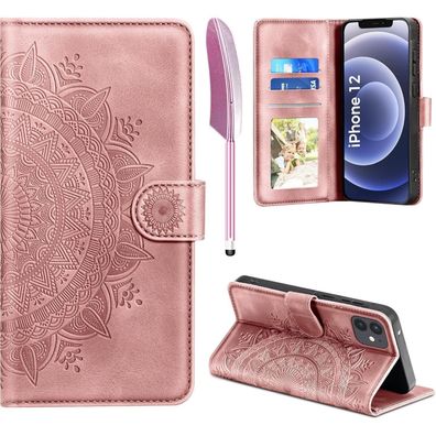 EASDNB Handyhülle für iPhone 12/12 Pro, Leder Flip PU Tasche mit Kartenfach