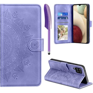EASDNB Handyhülle für Samsung Galaxy A12/M12, Lila PU Leder Flip Case mit