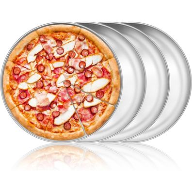 HaWare Pizzablech 4er Set, Edelstahl Rund Pizzaform für Backofen, 30cm, Leicht