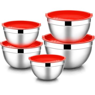 HaWare Salatschüssel Set mit Deckel, 5er Set Edelstahl Rührschüsseln (0,7L