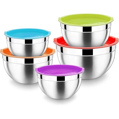HaWare Rührschüssel 5er Set aus 100% Edelstahl mit luftdichten Deckeln, 5