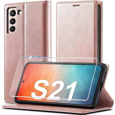 Kiskisy Handyhülle für Samsung Galaxy S21 5G, Leder Klappbar Flip Wallet Case