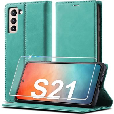 Kiskisy Handyhülle für Samsung Galaxy S21 5G, Klapphülle Flip Wallet Lederoptik