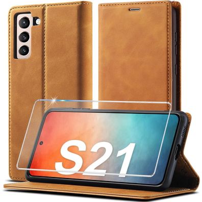 Kiskisy Handyhülle für Samsung Galaxy S21 Leder Klappbar Flip Wallet 360