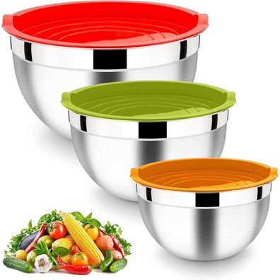 HaWare Rührschüssel Set 3er, Edelstahl Salatschüssel mit Deckel