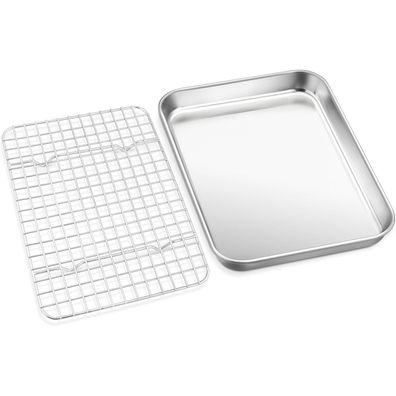 HaWare Backblech mit Abkühlgitter, Edelstahl Mini Ofenblech Rechteckig, 23,6 x