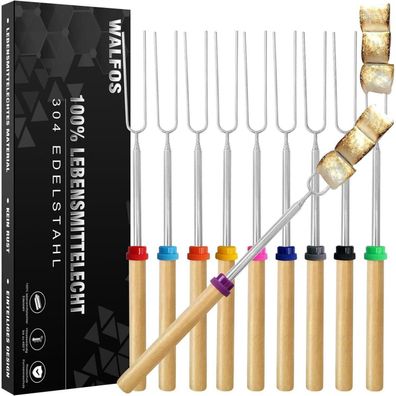 Walfos Teleskop Grillspieße 10er Set aus Edelstahl, Marshmallow & Stockbrot