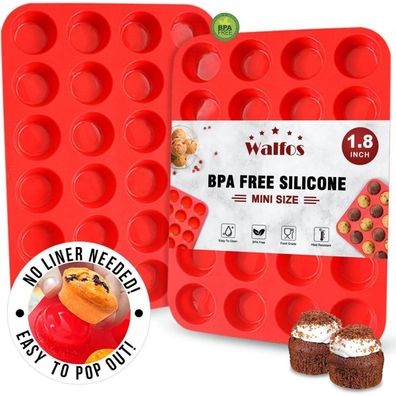 Walfos Mini Silikon Cupcake Pan Set, 2 Stück mit 24 Tassen, BPA frei