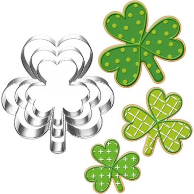 UKoosien St. Patrick's Day Kleeblatt Ausstechformen Set - 3 Stück Plätzchen