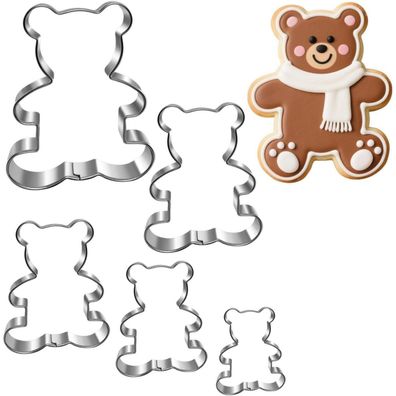 UKoosien Bären Ausstechformen Set, 5 Stück Edelstahl (2.4-10.2 cm) - Plätzchen