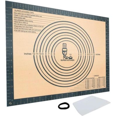 SUPER Kitchen Antihafte Silikon Backmatte mit Messung, 50x40cm, Grau - Inkl