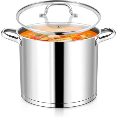 Homikit 10L Kochtopf aus Edelstahl mit 3-Lagen Boden und Glasdeckel, Induktion