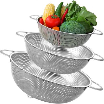 Homikit Sieb 3er Set, Edelstahl Nudelsieb Abtropfsieb mit Griff