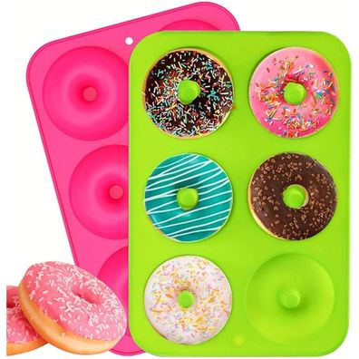 trabag 2 Stück Silikon Donutformen, 6 Fächer Antihaft, Hitzebeständig bis 260°C