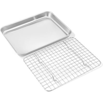 Onader Backblech mit Abkühlgitter Set, Edelstahl, klein, Rechteckig, 26,4 x