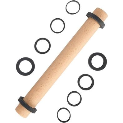 SUPER Kitchen Buchenholz Nudelholz mit 5 einstellbaren Dicken Ringen, 35cm