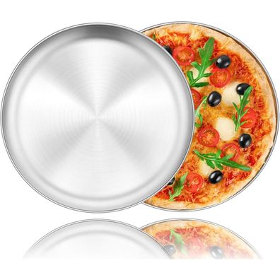 Homikit Pizzablech Set, 2 Stück Edelstahl Rund Pizzaform zum Backen im Ofen, 26