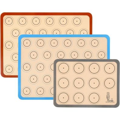 SUPER Kitchen Silikon Backmatte 3er Set - Antihaft Backunterlage für Macarons