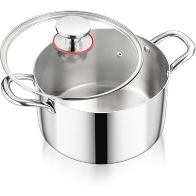 Onader 3-Lagen Edelstahl Kochtopf mit Glasdeckel, 5L Fassungsvermögen