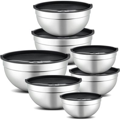 hunnycook 7-teiliges Rührschüssel-Set aus Edelstahl mit Deckel, für Backen und