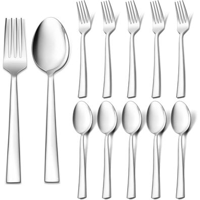 Joyfair 12-teiliges Edelstahl Besteck Set, Tafelgabeln und Esslöffel, 19.5cm