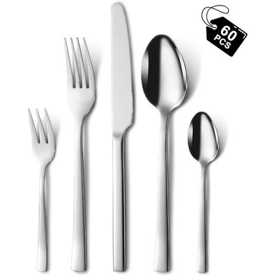 Hunnycook 60-teiliges Besteck Set für 12 Personen aus Edelstahl