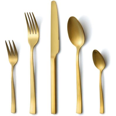 Hunnycook 30-teiliges Edelstahl Besteck Set in Gold matt für 6 Personen