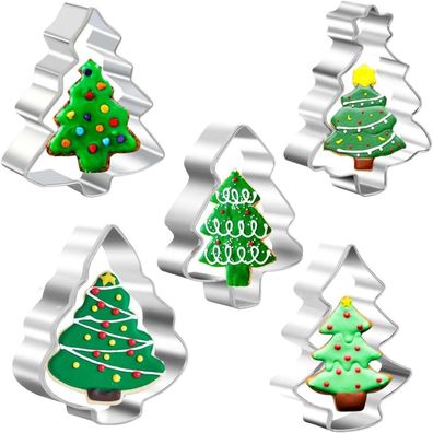 PTaizjjz 5 Stück Ausstechformen Weihnachtsbaum aus Edelstahl für Gebäck, Kekse