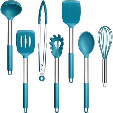 Joyfair Küchenhelfer Set, 7-teiliges Kochbesteck aus blauem Silikon, antihaft