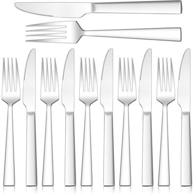 Joyfair Steakbesteck Set, 12-teilig (6 Messer, 6 Gabeln) aus Edelstahl