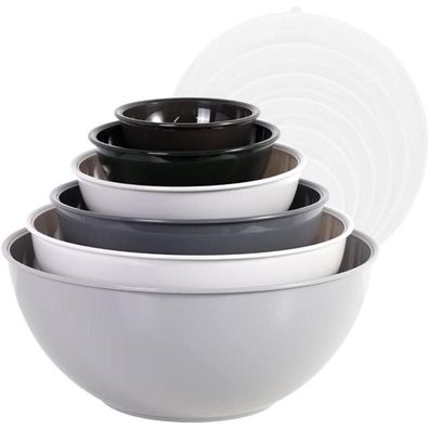 BoxedHome Rührschüsseln Set mit Deckel, 12er-Pack, Grau, Kunststoff, Stapelbar