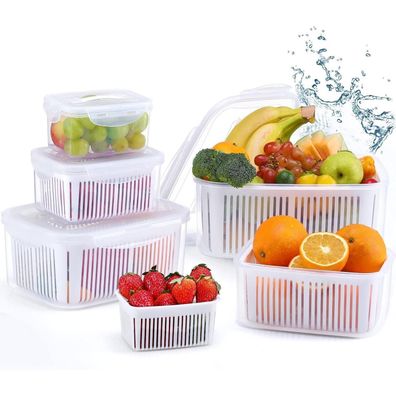 Luxear Frischhaltedosen Set 5-teilig, Obst & Gemüse Aufbewahrung mit Sieb, BPA