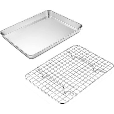 Teamfar Edelstahl Backblech mit Abkühlgitter, Mini Kuchenblech, 23,6 x 17,8 x