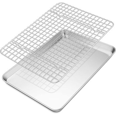 Teamfar Edelstahl Backblech mit Abkühlgitter, Rechteckig, 31,6 x 24,6 x 2,5cm