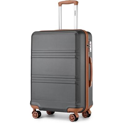 KONO Reisekoffer Trolley L (65cm) Grau/Braun - Leicht & Robust mit TSA Schloss