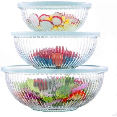 Luvan Glas Rührschüssel Set mit Deckel, 3er-Set (3.5L, 2L, 1L) - Vielseitig für