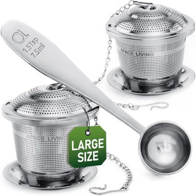 Apace Teesieb (2er Set) mit Teeschaufel und Abtropfschale - Ultrafeines Tee-Ei