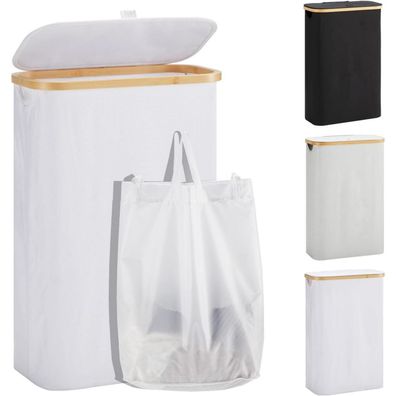 Youdenova Wäschekorb mit Deckel, 48L, schmal, faltbar, aus Bambus und Stoff