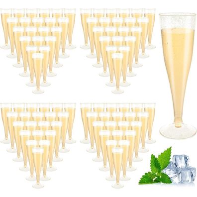 Akolafe 100 Stück Sektgläser aus Kunststoff, 160ml, Mehrweg, mit Goldglitter