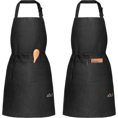 Viedouce 2er Pack Baumwoll-Schürzen mit Taschen, verstellbar, Schwarz, für