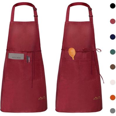 Viedouce 2er Pack Wasserdichte Kochschürzen mit Taschen, Verstellbar, Rot