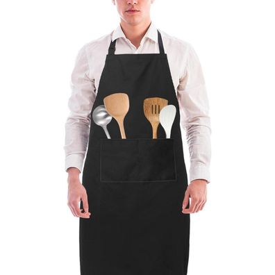 LEBEXY Kochschürze Baumwolle Uni Schwarz für Herren Damen Jungen, Große Größe