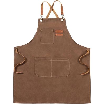 FunChaos Segeltuch-Arbeitsschürze mit Kreuzrücken und 3 Taschen, Braun