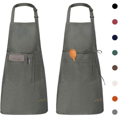 Viedouce 2er Pack Wasserdichte Kochschürze mit Taschen, Verstellbar, Grau