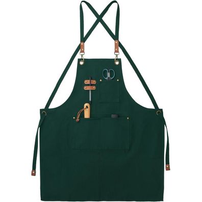 FunChaos Canvas Arbeitsschürze mit verstellbarem Gurt und 3 Taschen, Grün