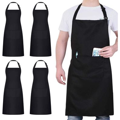 atopo 4er Set Schwarze Kochschürzen für Damen und Herren, wasserdicht mit 2