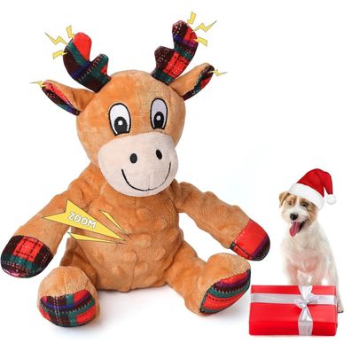 Fwlwtwss Quietschender Elch Hundespielzeug für Weihnachten, interaktiv und