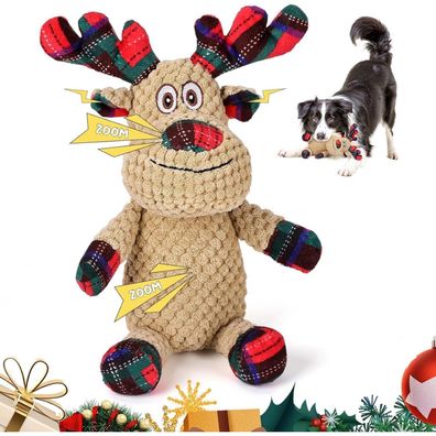 Fwlwtwss Quietschendes Elch Hundespielzeug für Weihnachten, interaktiv und